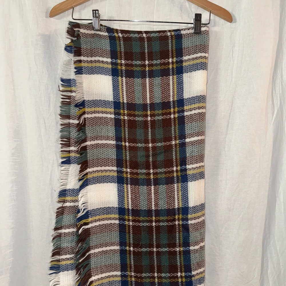 Plaid Patterned Scarf - Blue, Brown, White, Burgendy